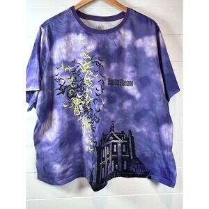 Disney Haunted Mansion Tie Dye Bat Castle Graphic Cropped Tshirt 3X Purple